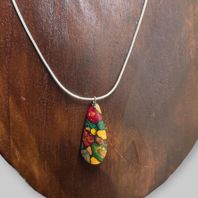 Vintage Bunte Edelstein Träne Halskette mit Anhänger gemischt Stein Schlange Kette