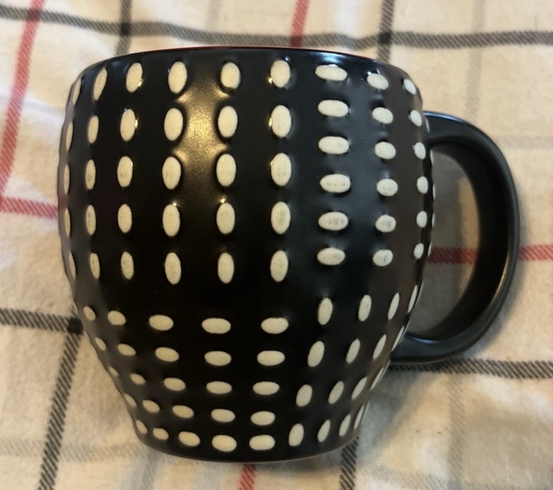 2008 STARBUCKS BLACK WITH RAISED WHITE DOTS COFFEE MUG MINT CONDITION