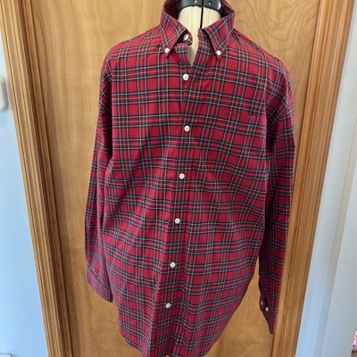 LL BEAN TRADITIONAL FIT  WRINKLE FREE Men's Long Sleeve Shirt Size L Red PLAID