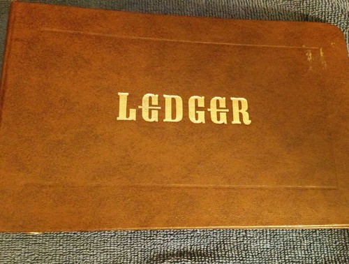 VINTAGE BROWN LEDGER Book, Decorative, Office, Movie Prop, Collection