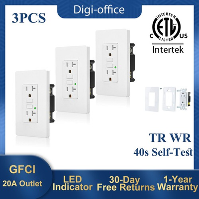 #ad 20A Amp GFCI Outlet GFI 110V Decora Receptacle Self Test TR WR with Cover 3 Pack $26.54