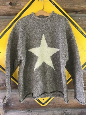 Vintage 90s Baggy Star Sweater Mens XL Wool Hand Knit Single Star Brown  Sweater