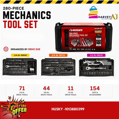Husky Mechanics Tool Set 280 Piece Mechani'c Tools Set 3 Drawer