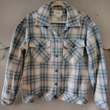 Boston Traders Tweed Plaid Flannel Button Up Shacket Jacket Women's Size M