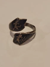 Sterling Silver Vintage Siam Dancer Goddess Niello  Ring Size 7 