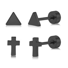 Flat Back Earrings for Women, 2 Pairs Titanium Screwback Earrings, Hypoallergeni