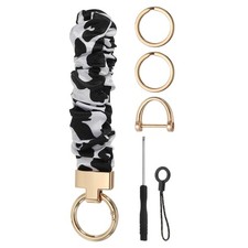 Keychain Wristlet, Cute Wrist Lanyard with D Ring, Black White Stripes