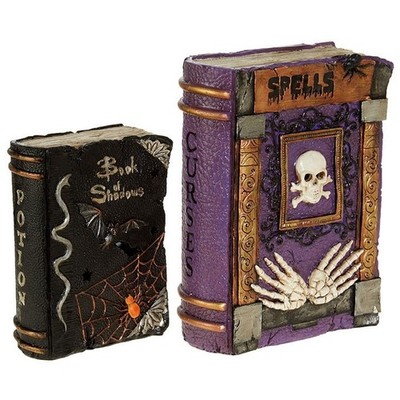 RAZ Imports 8'' 6'' Lighted Spell Books Set/2 Halloween Orange Glow Curses Potion!