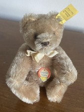 All ID Steiff Bear Jtd Caramel Mohair 6  Bear Faced Chest Tag Silver Button Flag