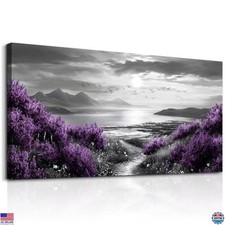Large Canvas Wall Art Purple Flowers Black  White Landscape Decor for Home