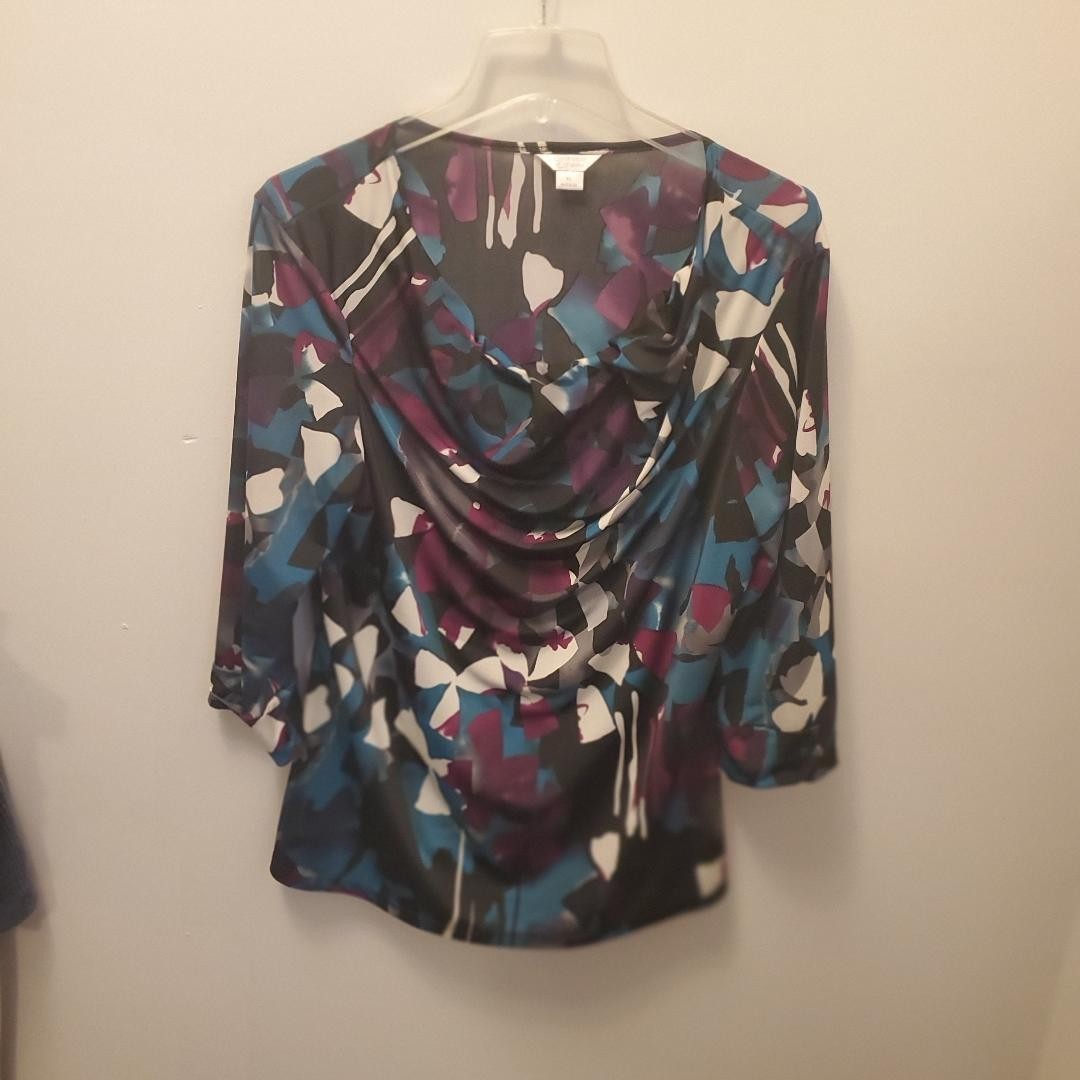 Women's Christopher & Banks Blouse, Size XL, Multi, Draped neckline,  Ex Cond!