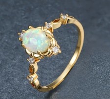 Damen Verlobungsring /Braut-Ring 925 versilbert Weißer synthetischer Opal 9