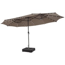 15FT Double-Sided Patio Umbrella 48 Solar LED Lights Crank  Base Outdoor Coffee
