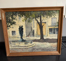 Vintage Oil on Board of Chinon Village France by L D Carmichael 1960s/1970s
