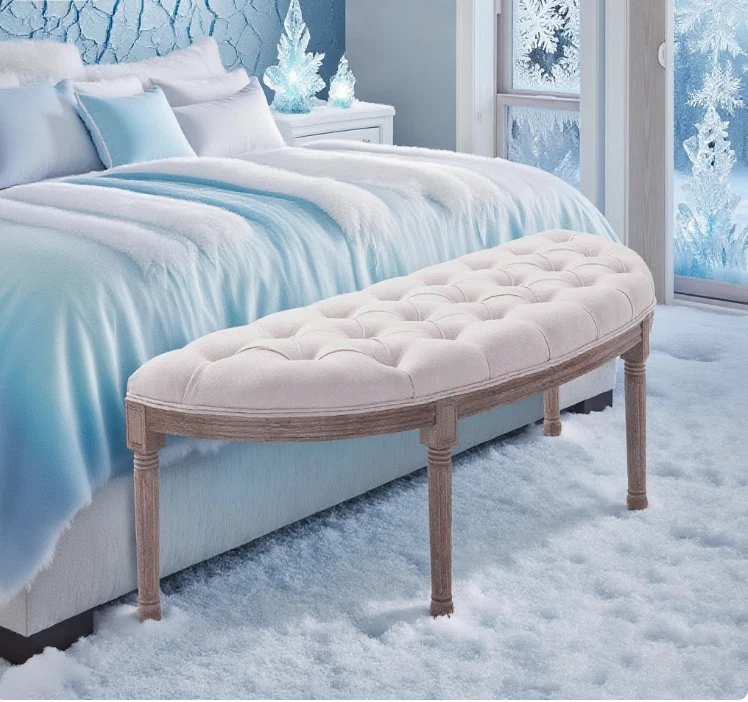 Banco semicircular con extremo de cama con diseño acolchado, banco tapizado de entrada para dormitorio Foto 2 de 4