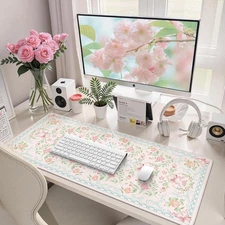 HAOCOO Blue Bow Desk Pad, Cute Desk Mat for Keyboard and Mouse,Floral Large Mous