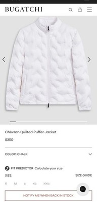 Bugatchi Mens Chevron Quilted Puffer Jacket Coat Size M Medium Color Chalk White