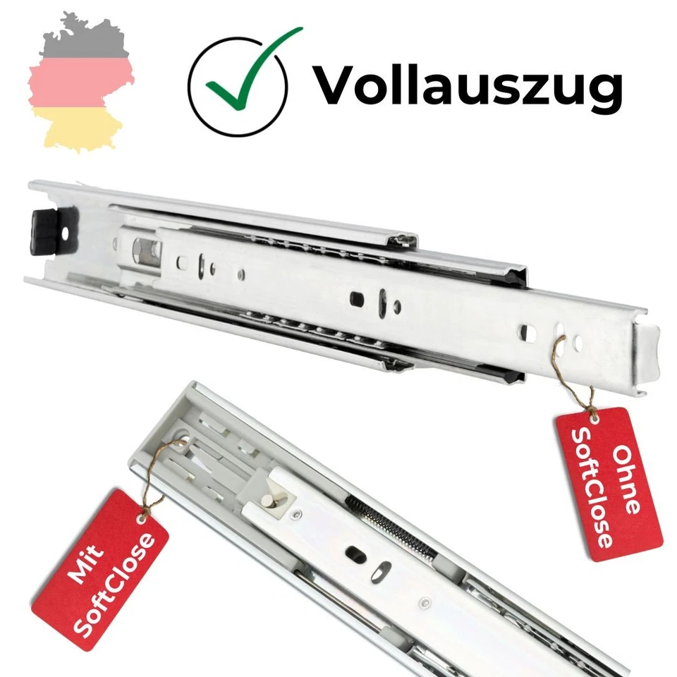 SCHUBLADENSCHIENE VOLLAUSZUG Schubladenauszug Teleskopschienen SoftClose Schiene