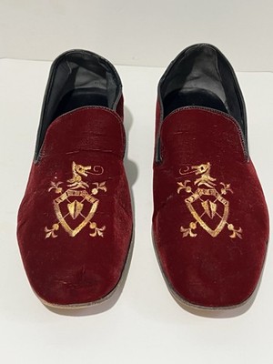 Vtg 70s Men s Evans Custom Grade Red Velvet Slippers Shoes 9.5 w Rare