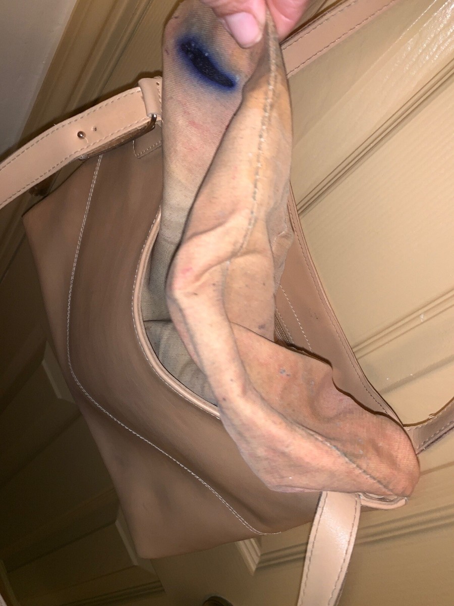 Sac à Main IBD En Cuir Beige - Style Sacoche (satchel) Medium, Doublure Toile, Fabriqué En Italie, Occasion
