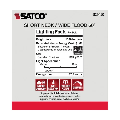 SATCO S29420 - 12.5 Watt PAR30SN Dimmable LED Light Bulb - 2700K (6 or 12 Pack) - Picture 7 of 8