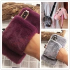 Hand Bling Women Girl Soft Warm Rabbit Fur Plush Crossbody Back Phone Case Skin