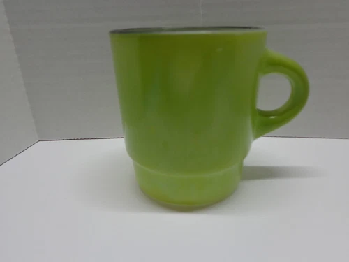 Vintage Fire King Milk Glass Stacking Coffee Mug Cup Green