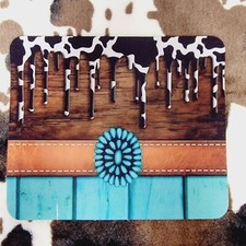 Cow Print Turquoise Computer Non Slip Custom Mouse Pad Handmade