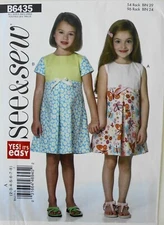 See & Sew 6435 Yes It's Easy Girls Dresses Sewing Pattern Sz 2-8