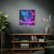 Neon Paris Stretched Canvas
