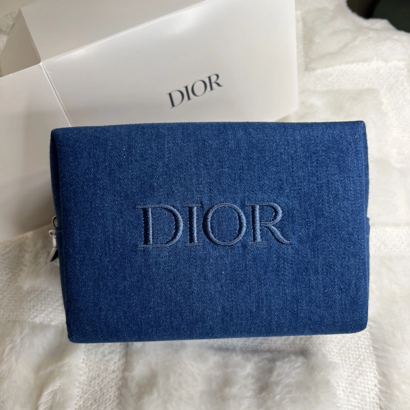 Christian Dior Pochette Vanity Denim Logo Marque Broderie NEUF