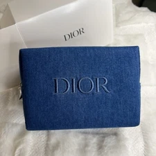 Christian Dior Pouch vanity Denim logo mark embroidery NEW