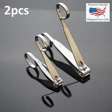 2pcs Set - Easy Handle Grip Toe Finger Nail Clipper Flat & Bend Stainless Steel