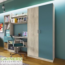 Scrivania+armadio ALEX Gihome ® rovere blu petrolio ante battenti camera moderna