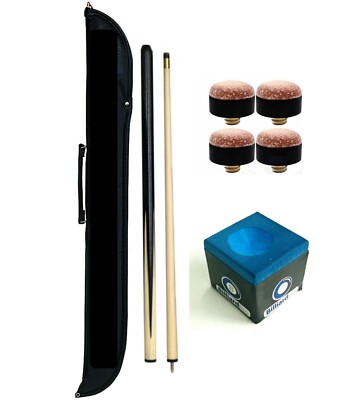 48 Zoll 2 Stück Center Split Pool/Snooker Queue, Softcase, 1 x blaue Kreide & 4 Spitzen