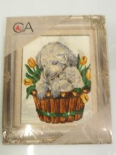 KIT/QUADRO MEZZO PUNTO 20X25 "CAGNOLINO NELLA TINOZZA CON TULIPANI"