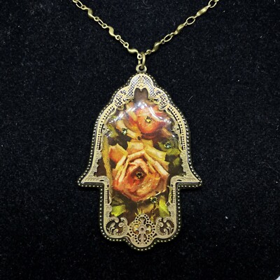 Necklace Hamsa fashion Judaica Michal Negrin Crystals Roses Israel