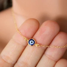 New Blue Evil Eye Metal Beads Gold Plated Chain Pendant Necklace Fashion Women