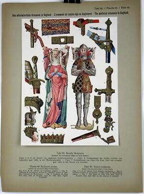 PAINTED SCULPTURES 1914 Historical Ornament Print Middle Ages Print