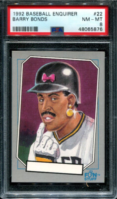 PSA 8 NM MINT 1992 BASEBALL ENQUIRER BARRY BONDS #22 PIRATES 65876