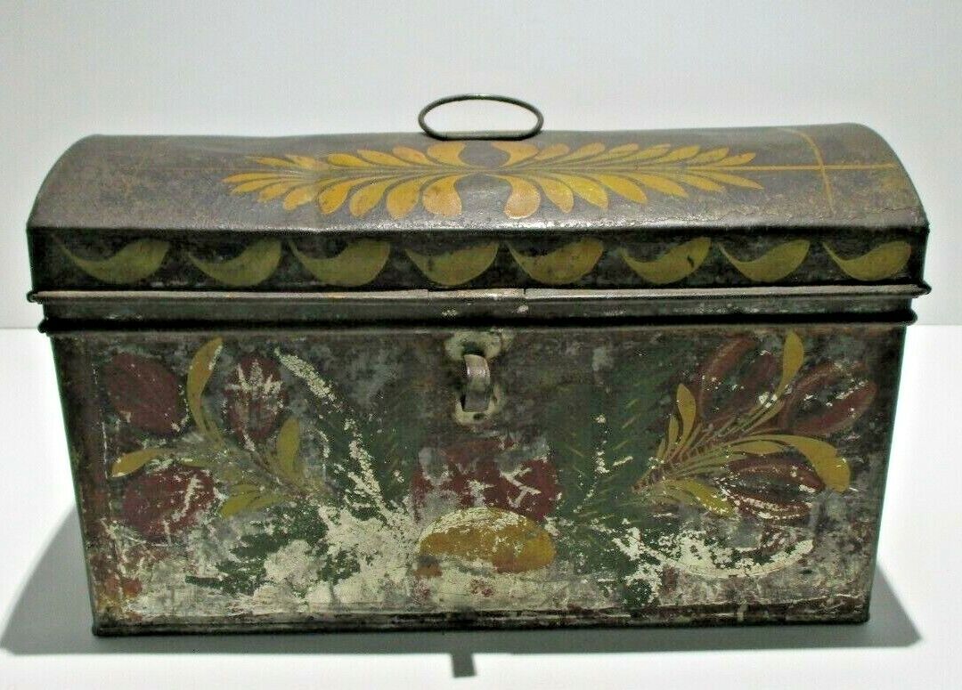 Rare Antique 1830's Hand Painted Country Americana Document Storage Tin