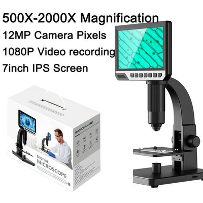 500X-2000X 12MP Digital Microscope with 7'' Screen for Industrial Biological Cell