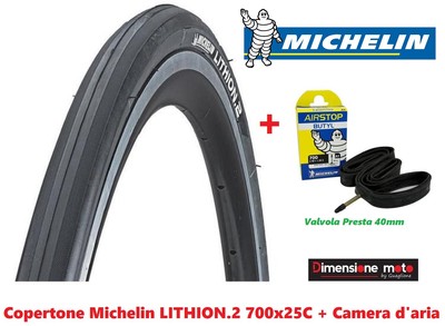 Copertone MICHELIN LITHION.2 Nero/Grigio 700x25C + Camera per Bici 28\