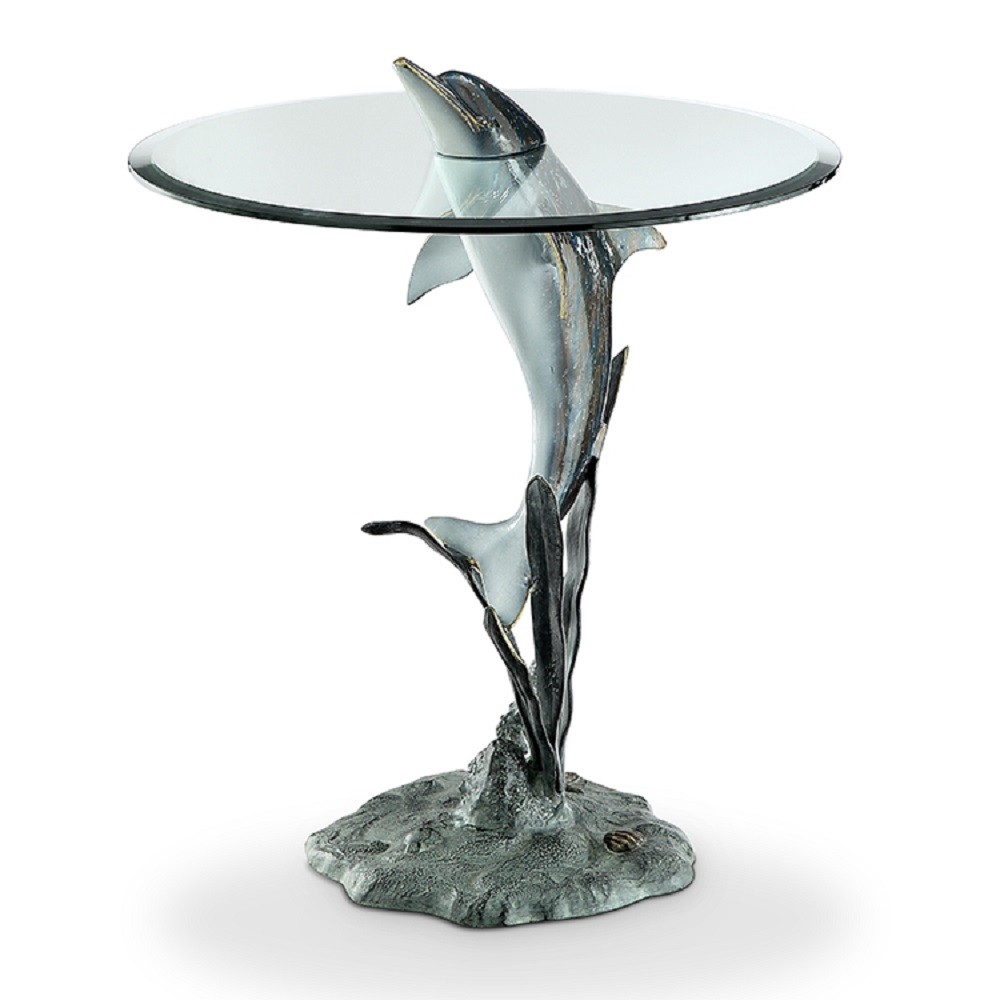 Surfacing Dolphin Accent End Table Coastal Nautical Ocean Beach Sealife 34902