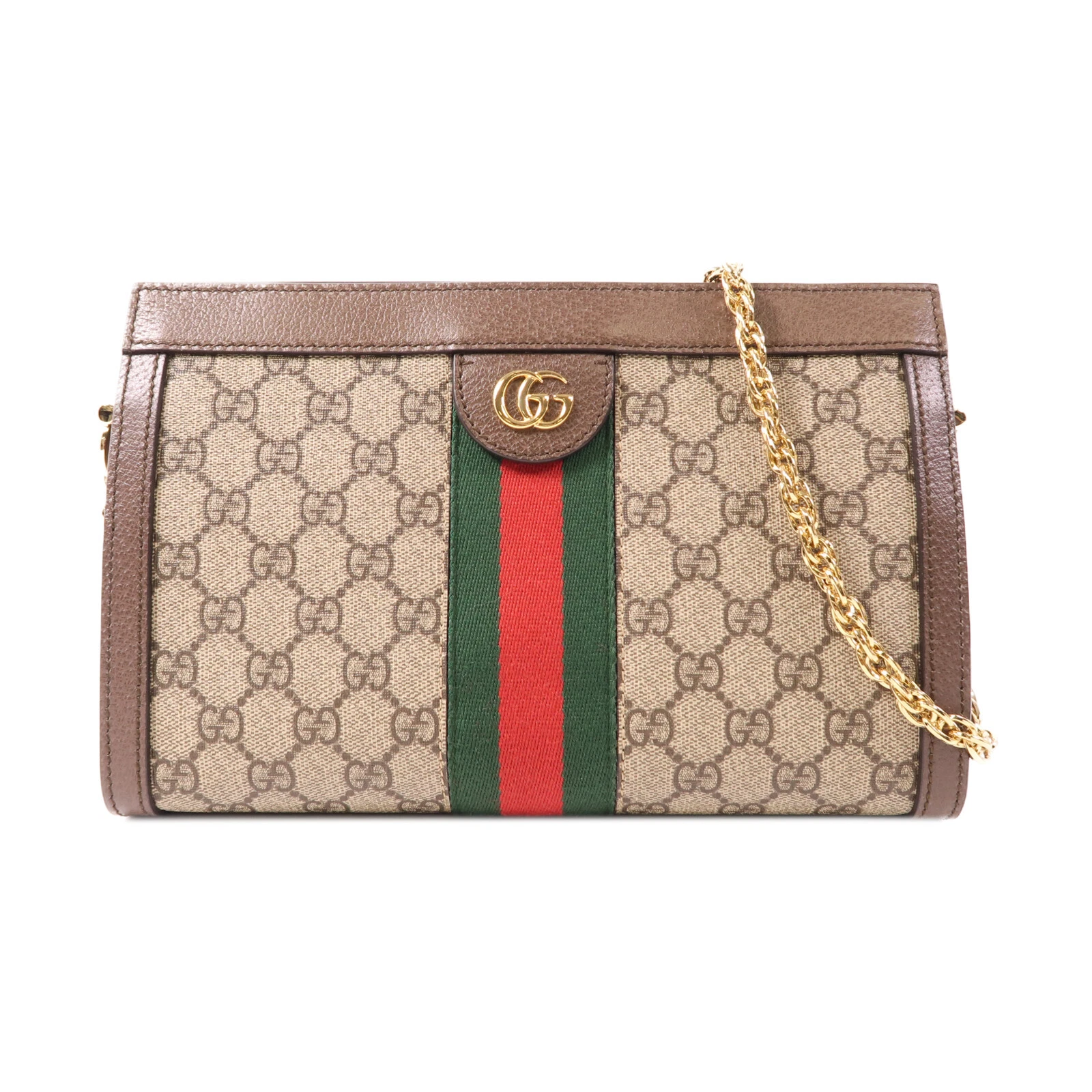 Borsa a tracolla Gucci GG GHW GG Supreme Ophidia catena 503877 tela rivestita marrone