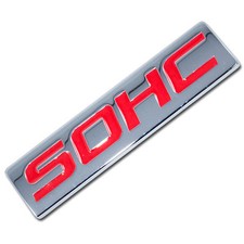 CHROME/RED METAL SOHC ENGINE RACE MOTOR SWAP EMBLEM BADGE FOR TRUNK HOOD DOOR