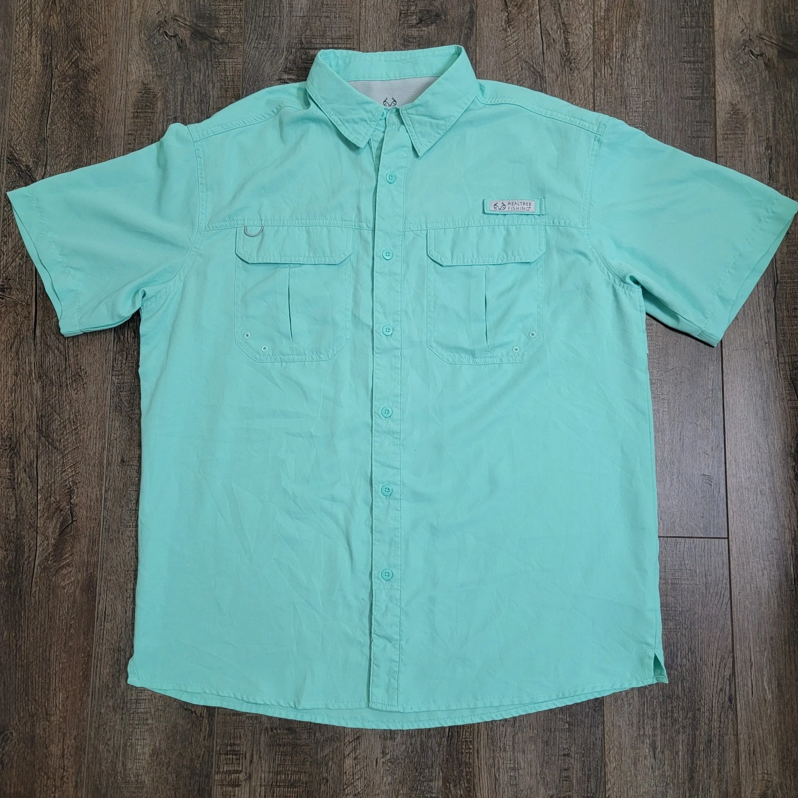 Realtree Guide Fishing Shirt Mens Large Mint Green Vented Outdoor Performance