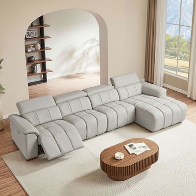 4 Seats Wall-Hugger Reclining Sofa Modern Electric Control Genuine Leather L S