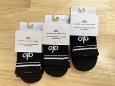 NWT Black ALO Yoga Unisex Half-Crew Throwback Socks M -3PK