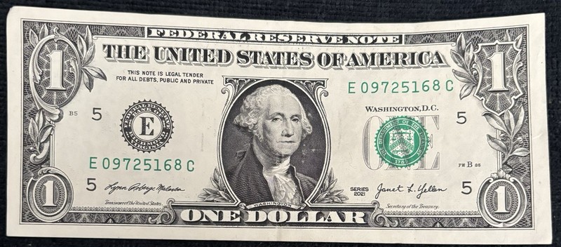 2021 Richmond $1 Bill Fancy Ladder 5,6,7,8,9,0,1,2 All Unique Numbers Note